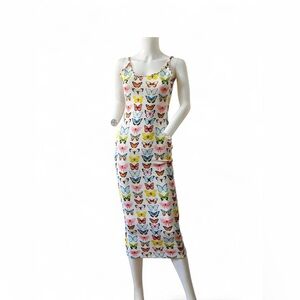 Spaghetti Strap Maxi Dress with Colorful Butterfly Print - White Multi